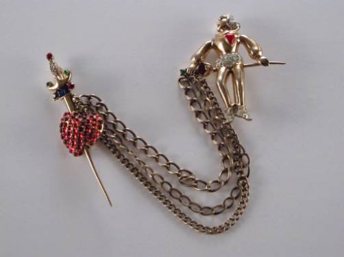 Coro vintage sweater pin of a Knave vermeil gold gilt sterling silver, Adolph Katz, 1950`s American